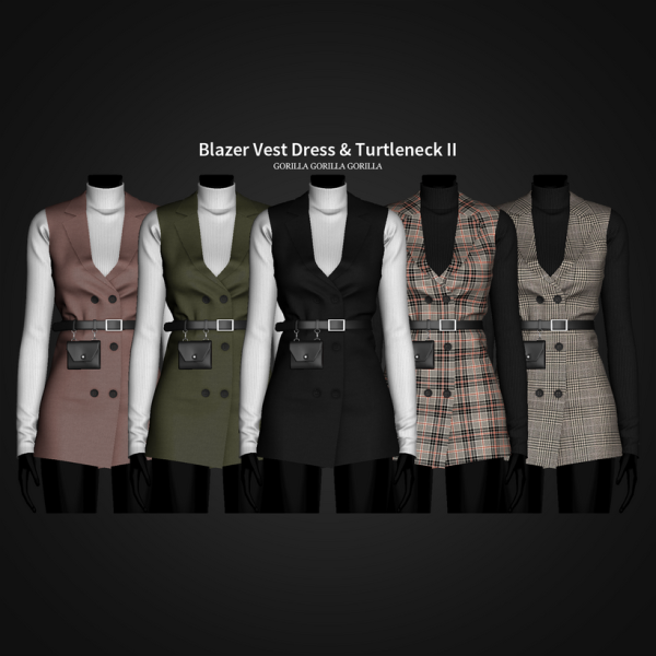 Alpha Blazer Vest Dress Turtleneck II by simsfinds - The Sims 4 Custom Content