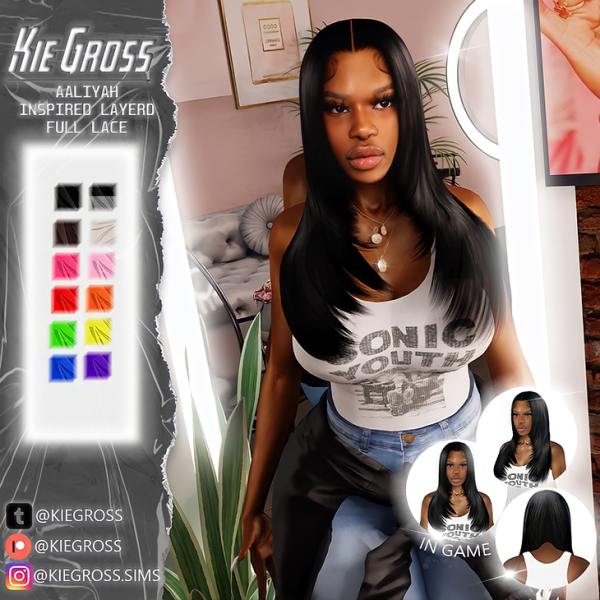 Alpha Aaliyah inspired layerd full lace by simsfinds - The Sims 4 Custom Content