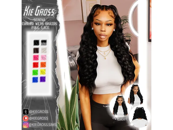 Alpha Serena curled with braids full lace - The Sims 4 Custom Content