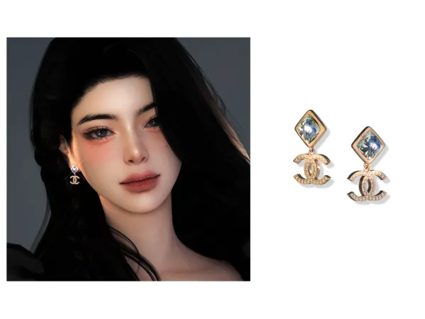 Alpha Blue Crystal Pendant Earrings by simsfinds - The Sims 4 Custom Content