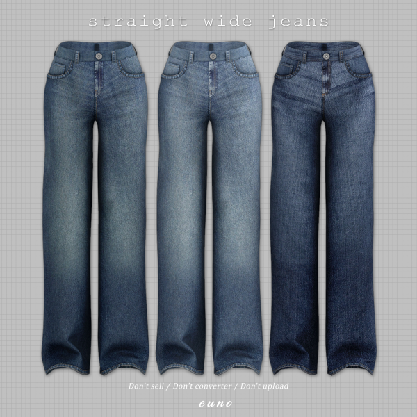 Alpha straight wide jeans by euno - The Sims 4 Custom Content