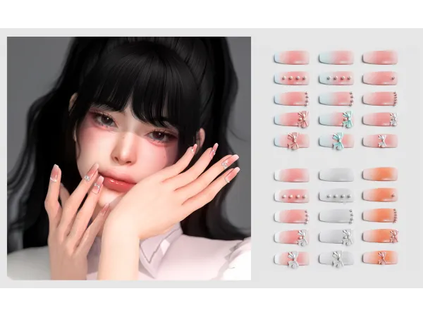 Alpha Pearl Bowknot Nails by simsfinds - The Sims 4 Custom Content