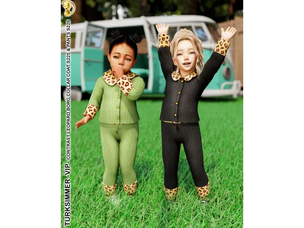 Contrast Leopard Borg Collar Coat S225 + Pants S226 by turksimmer