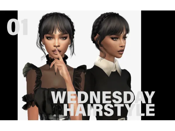 Alpha Wednesday Hairstyle by simsfinds - The Sims 4 Custom Content