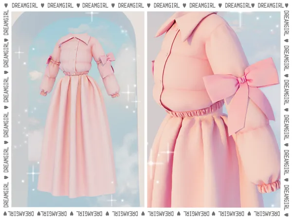 Alpha [ DREAMGIRL ] PUFFER JACKET WITH BOWS LONG SKIRT by dreamgirl - The Sims 4 Custom Content