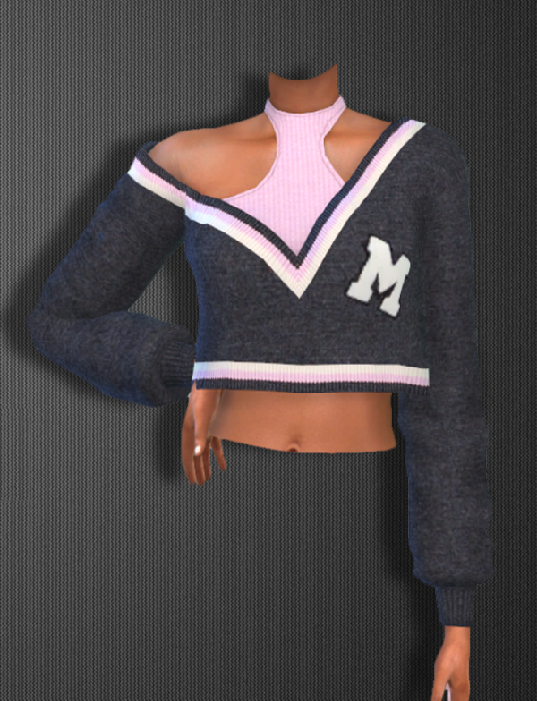 Alpha Short V Neck Sweater with Crop Top by fusionstylesims4 - The Sims 4 Custom Content
