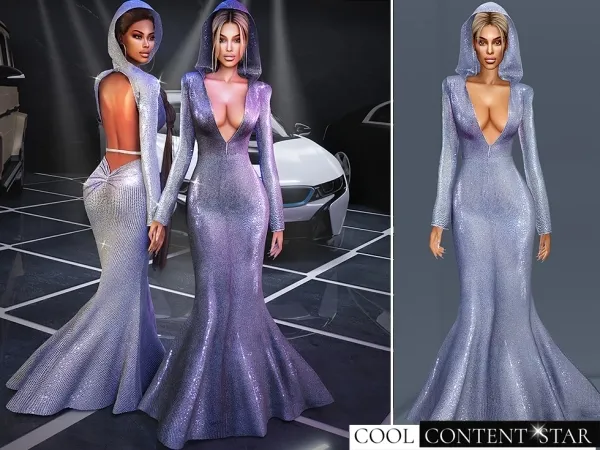 Alpha Hooded Sequin Gown by cool_content_star - The Sims 4 Custom Content