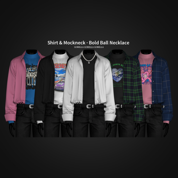 Alpha Shirt Mockneck Bold Ball Necklace by simsfinds - The Sims 4 Custom Content