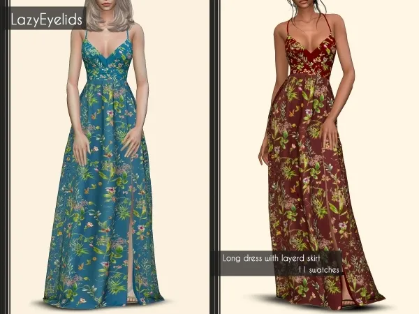 Alpha Long dress with layerd skirt by lazyeyelids - The Sims 4 Custom Content