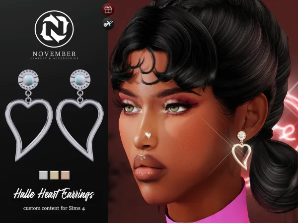 Alpha November Halle Heart Earrings by bergdorfsims - The Sims 4 Custom Content