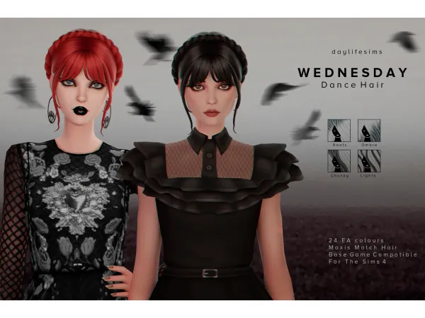 Maxis Match WEDNESDAY DANCE HAIR by daylifesims - The Sims 4 Custom Content