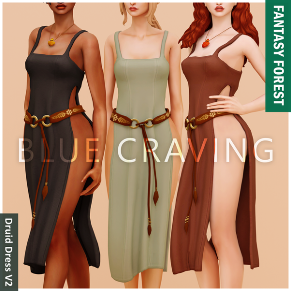 Alpha Blue Craving Druid Dress Open by bluecraving - The Sims 4 Custom Content