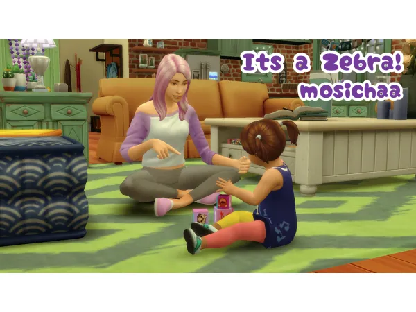 Maxis Match [mosichaa] Its a Zebra Poses of an adult play nesting block with a toddler by simsfinds - The Sims 4 Custom Content