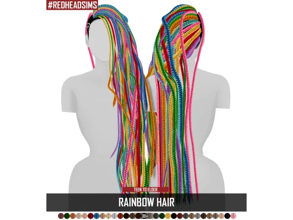 Alpha RAINBOW HAIR by Redhead Sims CC - The Sims 4 Custom Content