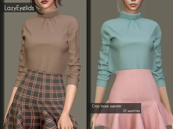 Alpha Crop loose sweater by lazyeyelids - The Sims 4 Custom Content