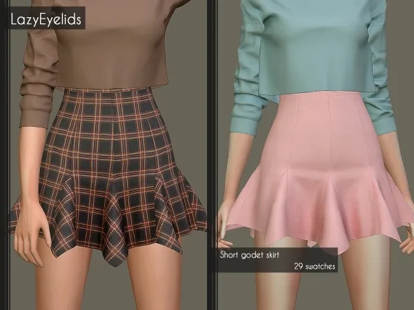 Alpha Short godet skirt by lazyeyelids - The Sims 4 Custom Content