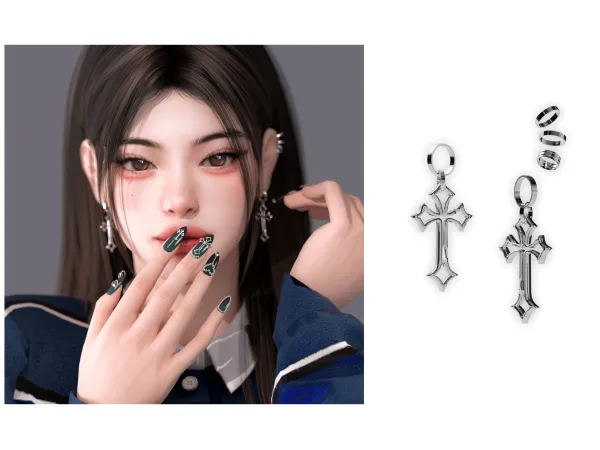 Alpha Nails Earring R1 by Chih - The Sims 4 Custom Content