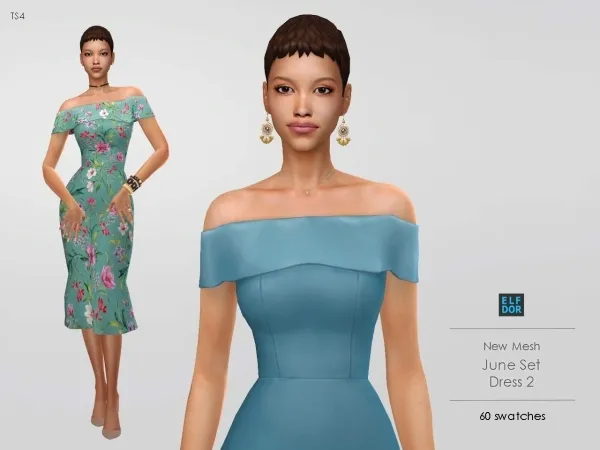 Maxis Match Midi Spring Dress by elfdor - The Sims 4 Custom Content