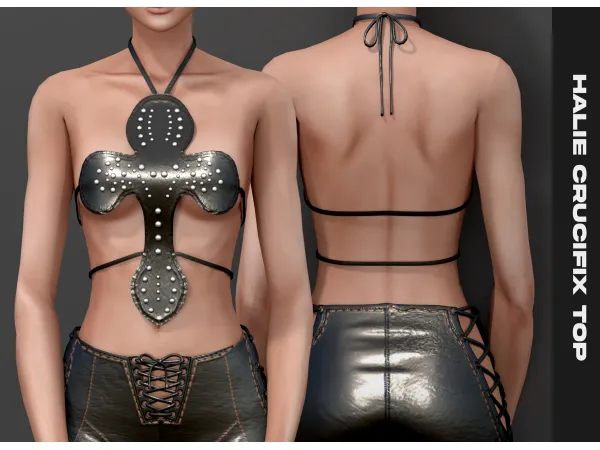 Alpha halie crucifix top by simsfinds - The Sims 4 Custom Content