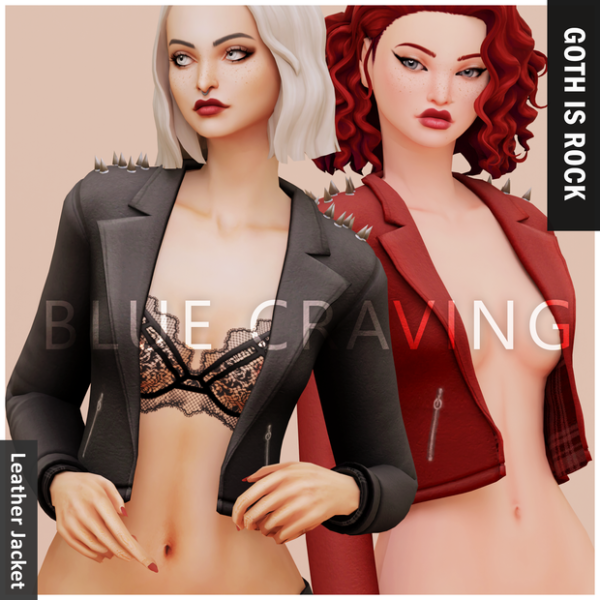 Alpha Blue Craving Goth Leather Jacket by bluecraving - The Sims 4 Custom Content