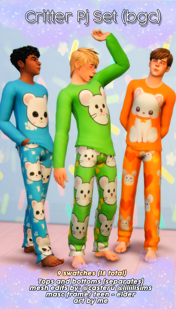 Maxis Match Critter Pjs Set (tops bottoms) by simsfinds - The Sims 4 Custom Content