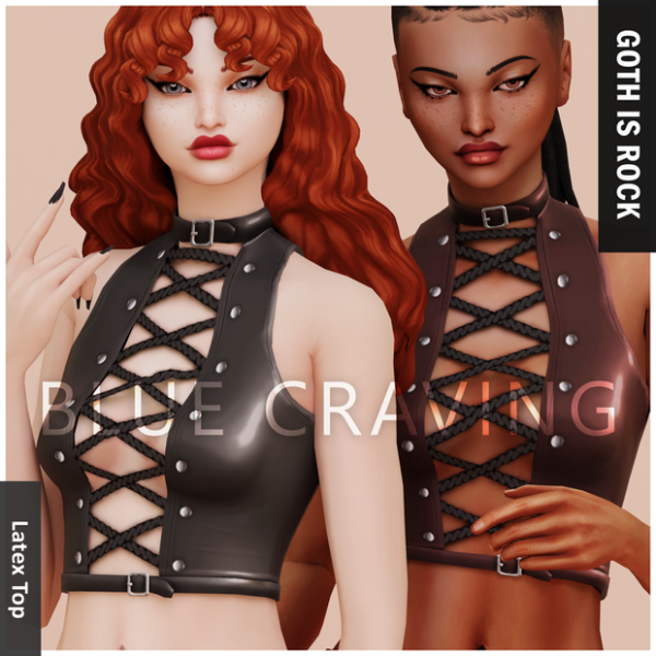 Mix Blue Craving Goth Latex Top by bluecraving - The Sims 4 Custom Content