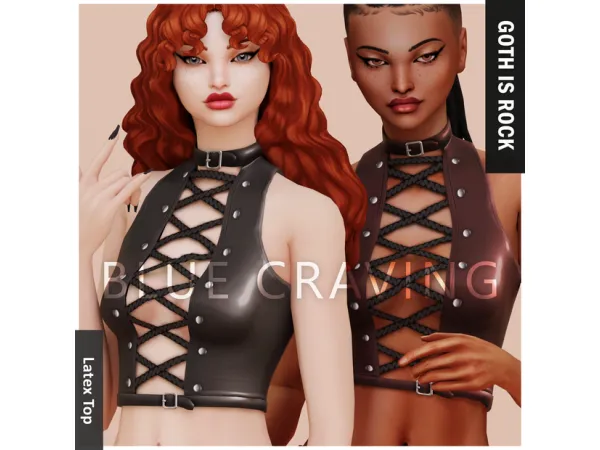 Mix Blue Craving Goth Latex Top - The Sims 4 Custom Content