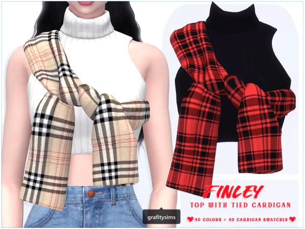 Alpha Finley Turtleneck Top with Tied Cardigan by grafity-cc - The Sims 4 Custom Content