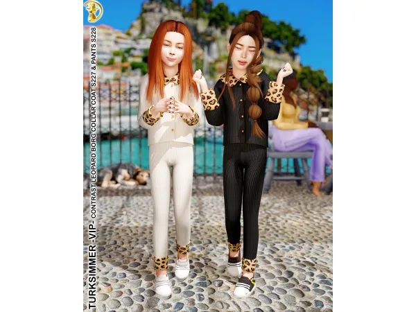 -VIP- Contrast Leopard Borg Collar Coat S227 + Pants S228 by turksimmer