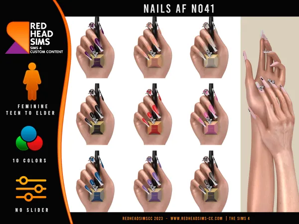 Alpha AF NAILS N041 by redheadsims - The Sims 4 custom content