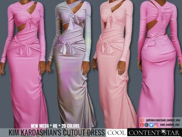 Alpha Kim Kardashian'S Cutout dress with ribbon cool_content_star by cool_content_star - The Sims 4 custom content