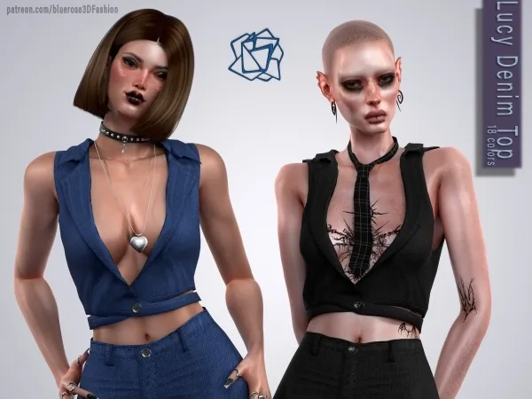 Alpha denim Lucy Top brsims - The Sims 4 Custom Content