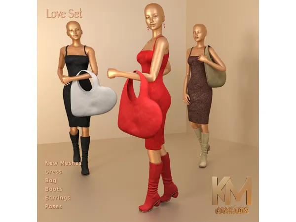 Alpha [KM] Love Set Dress Boots Bag Poses Earrings - The Sims 4 Custom Content