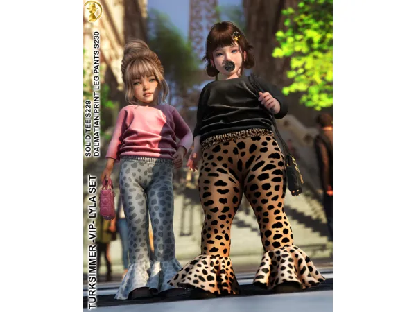 Alpha LYLA SET Solid Tee S229 Dalmatian Print Leg Pants S230 by turksimmer - The Sims 4 Custom Content