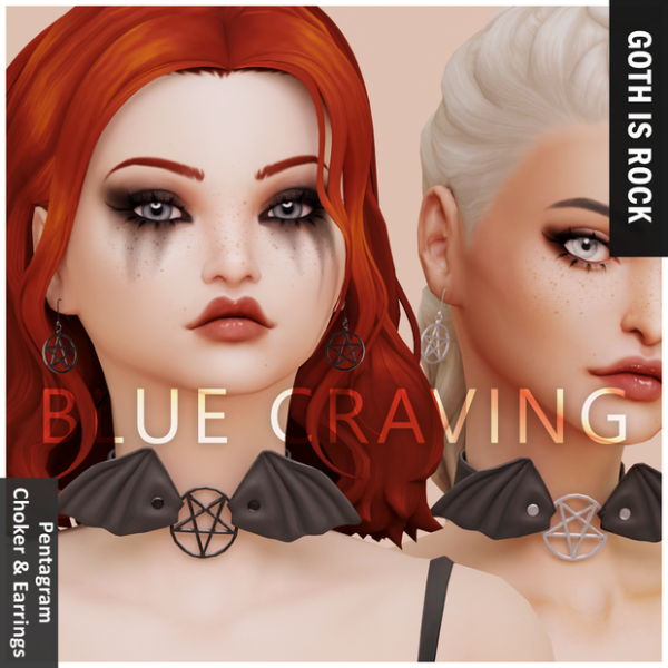 Alpha Blue Craving Pentagram earrings and choker by bluecraving - The Sims 4 Custom Content