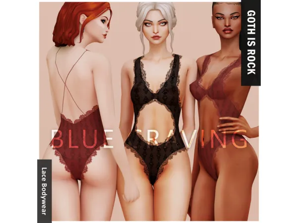 Alpha Blue Craving Goth Lace Bodywear - The Sims 4 Custom Content