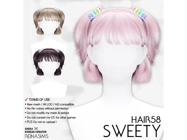 Reina_TS4_58_Sweety hair & hairpin by Reina Sims4
