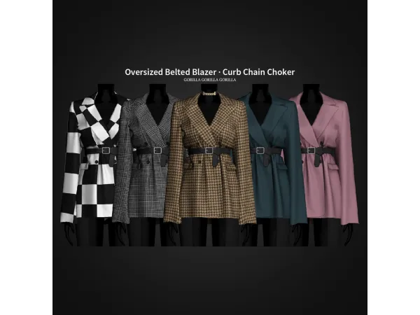 Alpha Oversized Belted Blazer Curb Chain Choker by Gorilla Gorilla Gorilla - The Sims 4 Custom Content