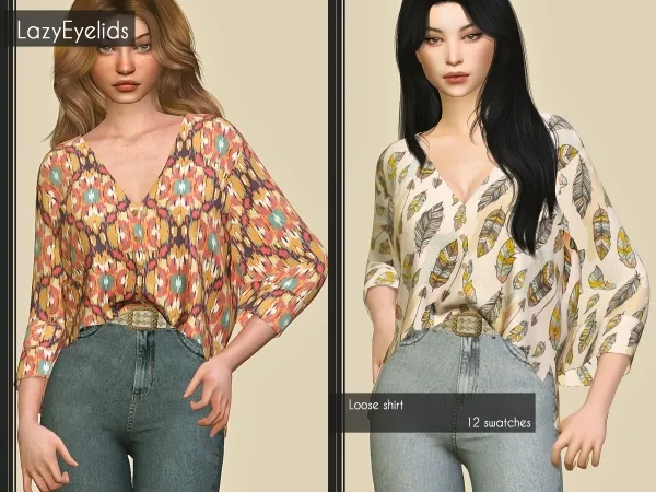 Alpha Loose shirt by lazyeyelids - The Sims 4 Custom Content