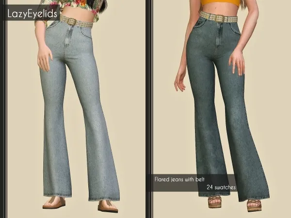 Alpha Flared jeans with belt - The Sims 4 Custom Content