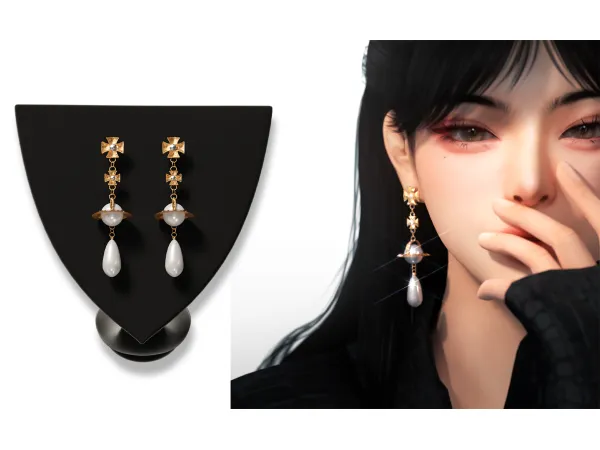 Alpha Golden Silver Planet Earrings by Chih - The Sims 4 Custom Content