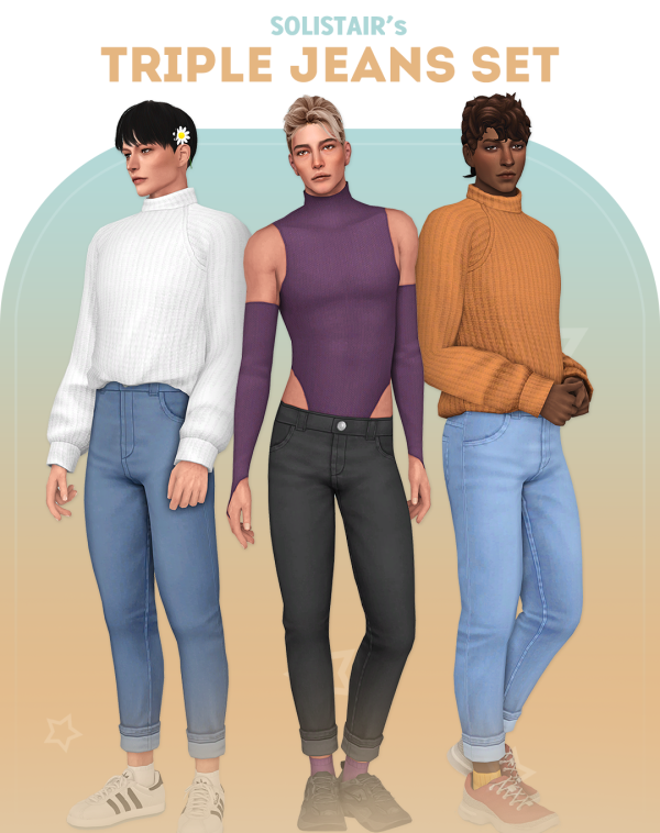 Maxis Match Triple Jeans Set for Male Frame Sims by simsfinds - The Sims 4 Custom Content