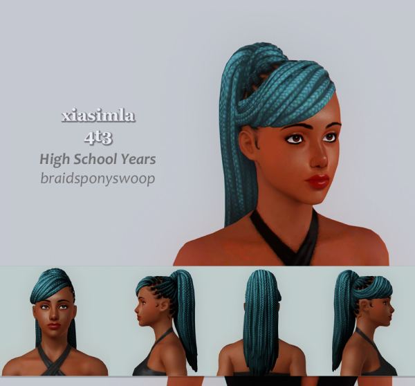 4t3 High School Years Braid Pony Swoop Hair by simsfinds - The Sims 3 Custom Content