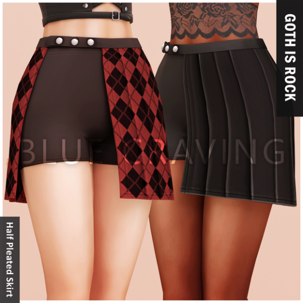 Alpha Blue Craving Half Pleated Skirt by bluecraving - The Sims 4 Custom Content