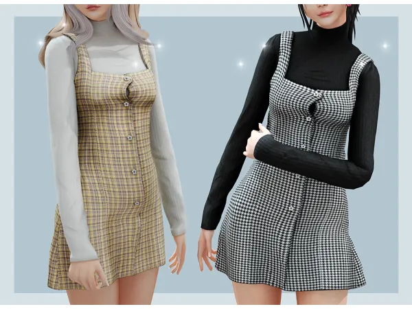 Alpha Marta square neck button w up mini dress by babyetears - The Sims 4 Custom Content