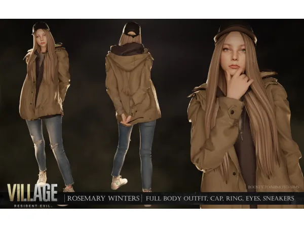 Alpha Resident Evil Village Rosemary Winters Outfit eyes cap sneakers ring by simsfinds - The Sims 4 Custom Content