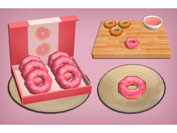 Fried Bacon Eggs Ham Ramen and Pink Doughnut Food for by simsfinds - The Sims 2 Custom Content