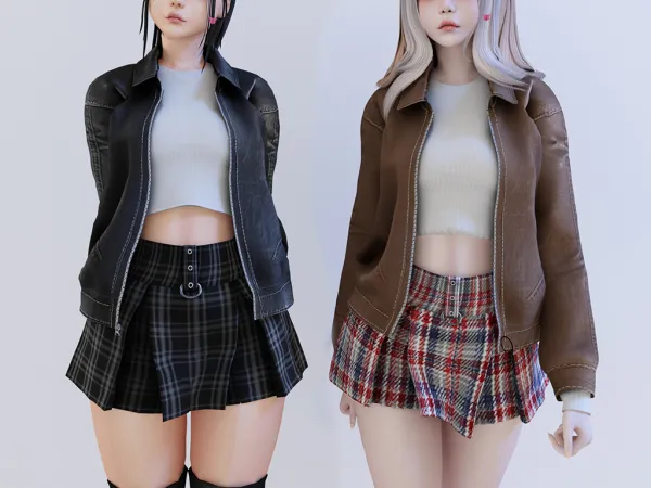 Alpha Bomber jacket w sleeves top rave skirt BABYETEARS by babyetears - The Sims 4 Custom Content