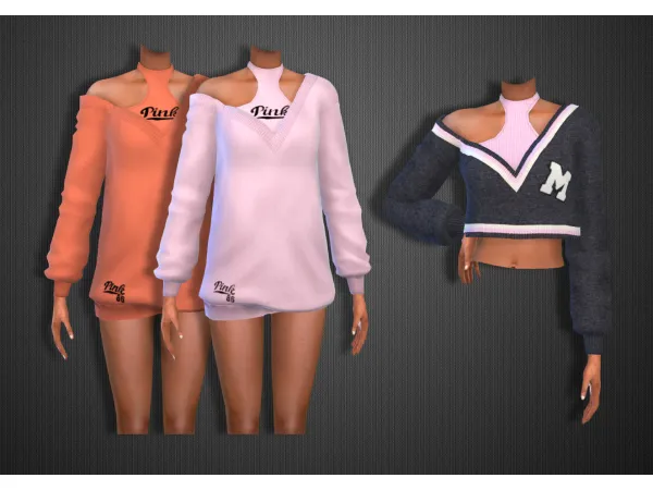 Alpha Long V Neck Sweater with Crop Top by fusionstylesims4 - The Sims 4 Custom Content