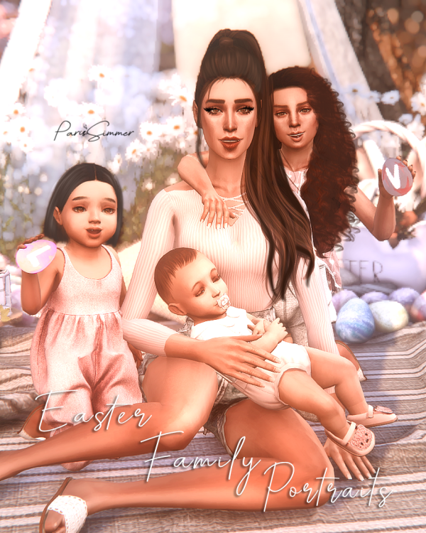 Mix Easter Family Portraits 7 group poses for the whole family (child toddler and infant) by simsfinds - The Sims 4 Custom Content